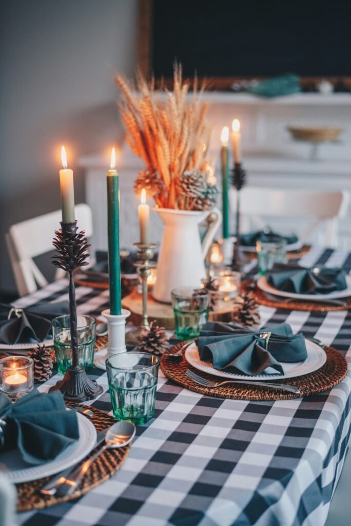 Christmas Dinner Table Decorations: Best 2026 elegant white and gold Christmas dinner table setting with brass candlesticks