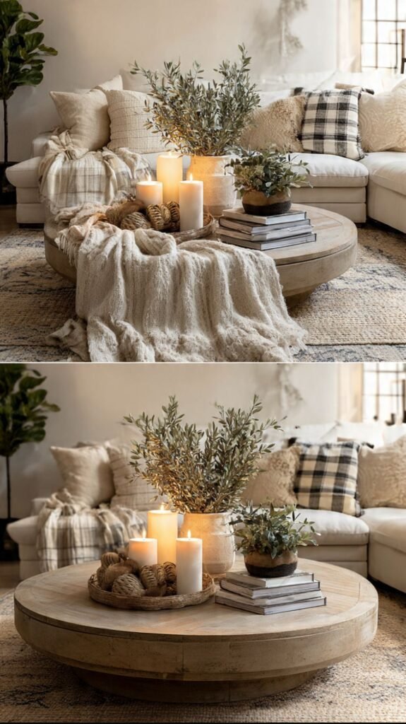 Christmas Coffee Table Decor: 7 Effortless Ideas step by step Christmas coffee table styling process, before and after