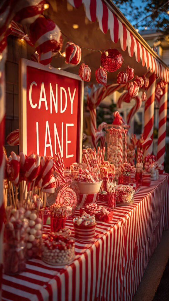 Christmas Party Themes 2026: Find Your Perfect Theme Candy Cane Lane red and white striped Christmas party dessert table