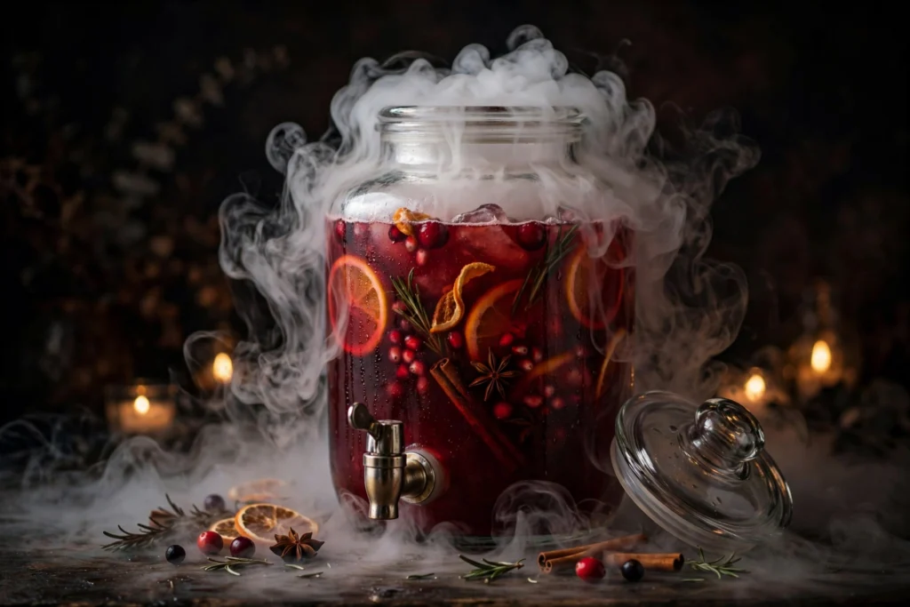 Grown up Halloween signature drink with dry ice fog effect.